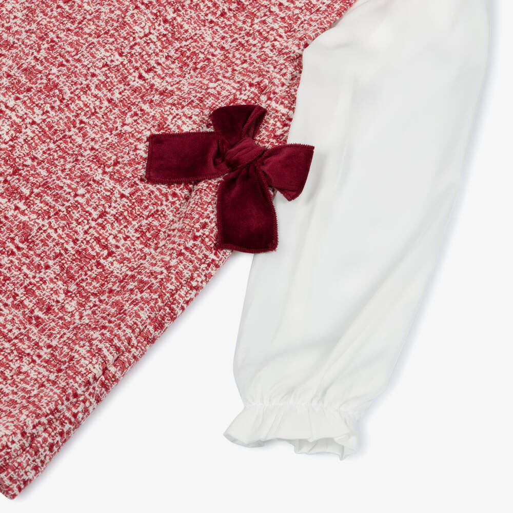 Mayoral-Платье красное из твида с бархатными бантами | Childrensalon