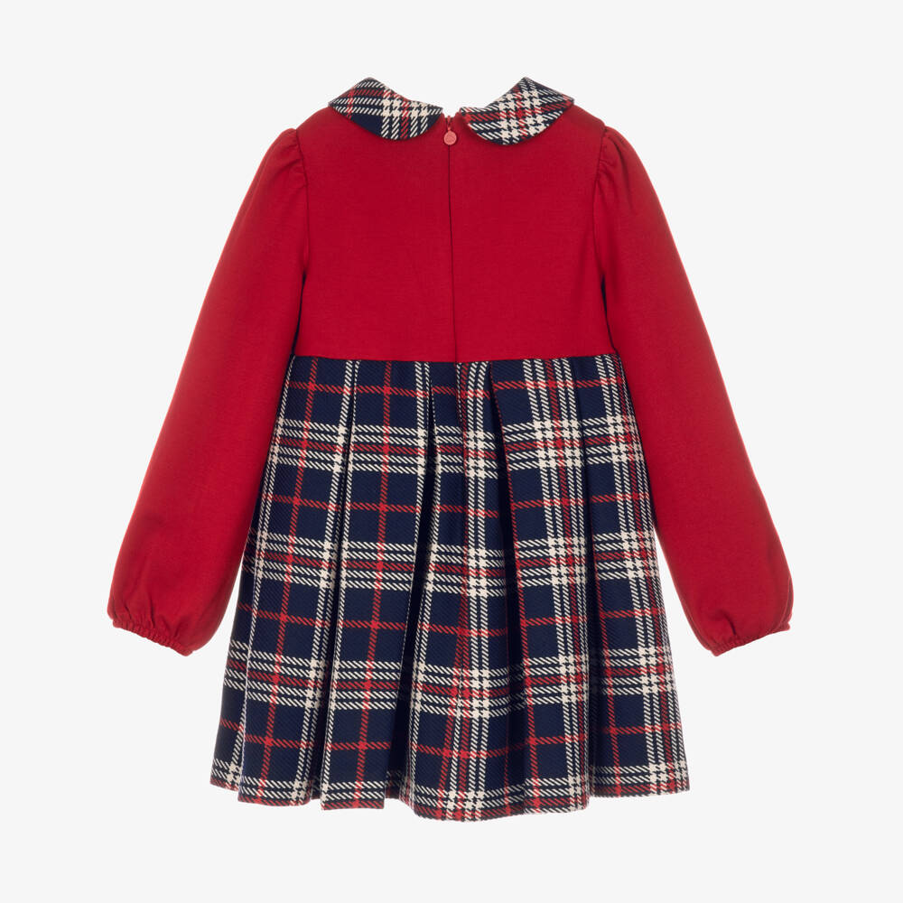 Mayoral-Girls Red & Navy Blue Tartan Collar Dress | Childrensalon