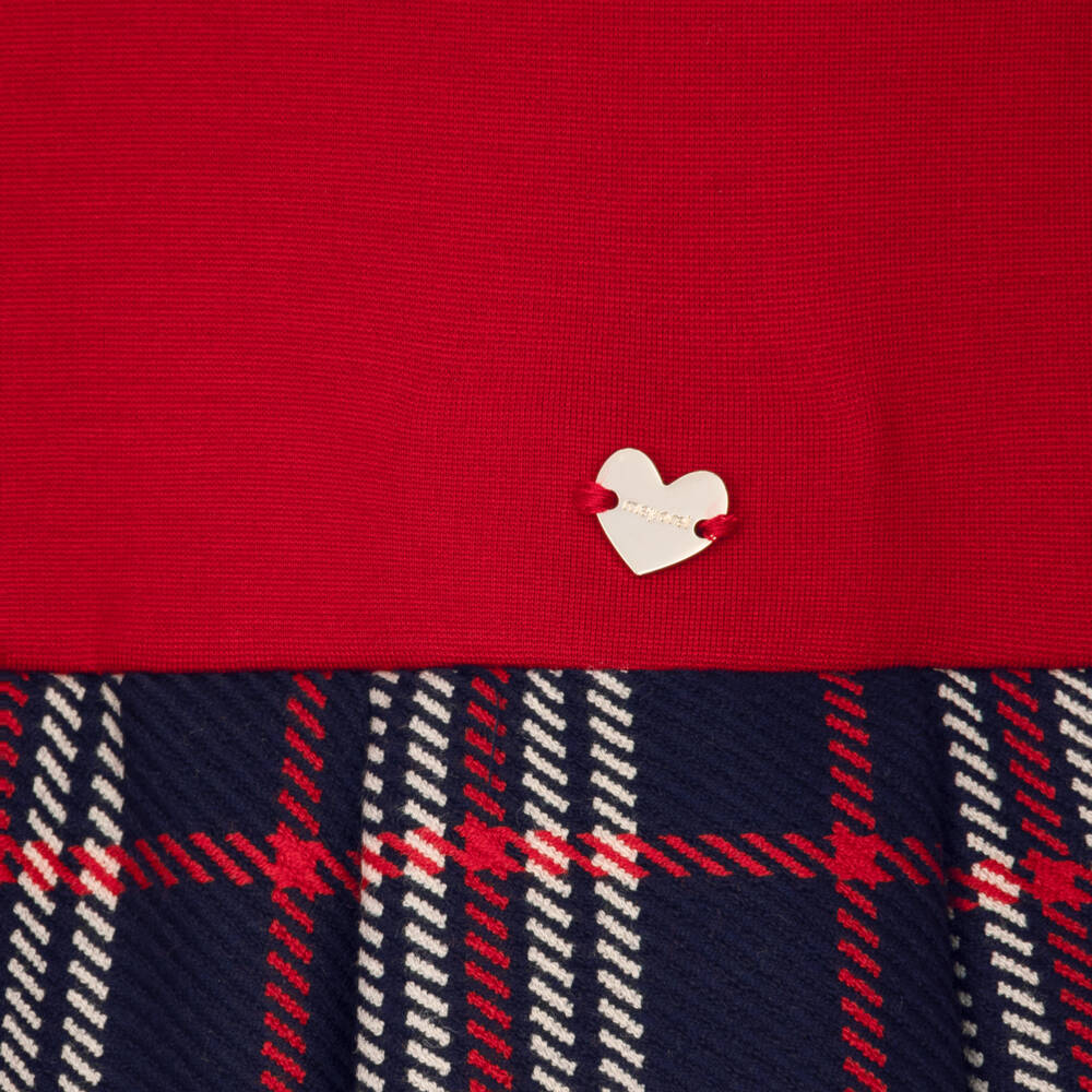 Mayoral-Girls Red & Navy Blue Tartan Collar Dress | Childrensalon