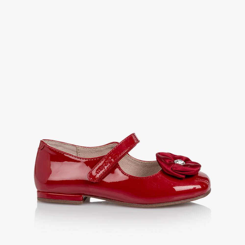 Mayoral-Girls Red Patent Bar Shoes with Embellished Flower | Childrensalon
