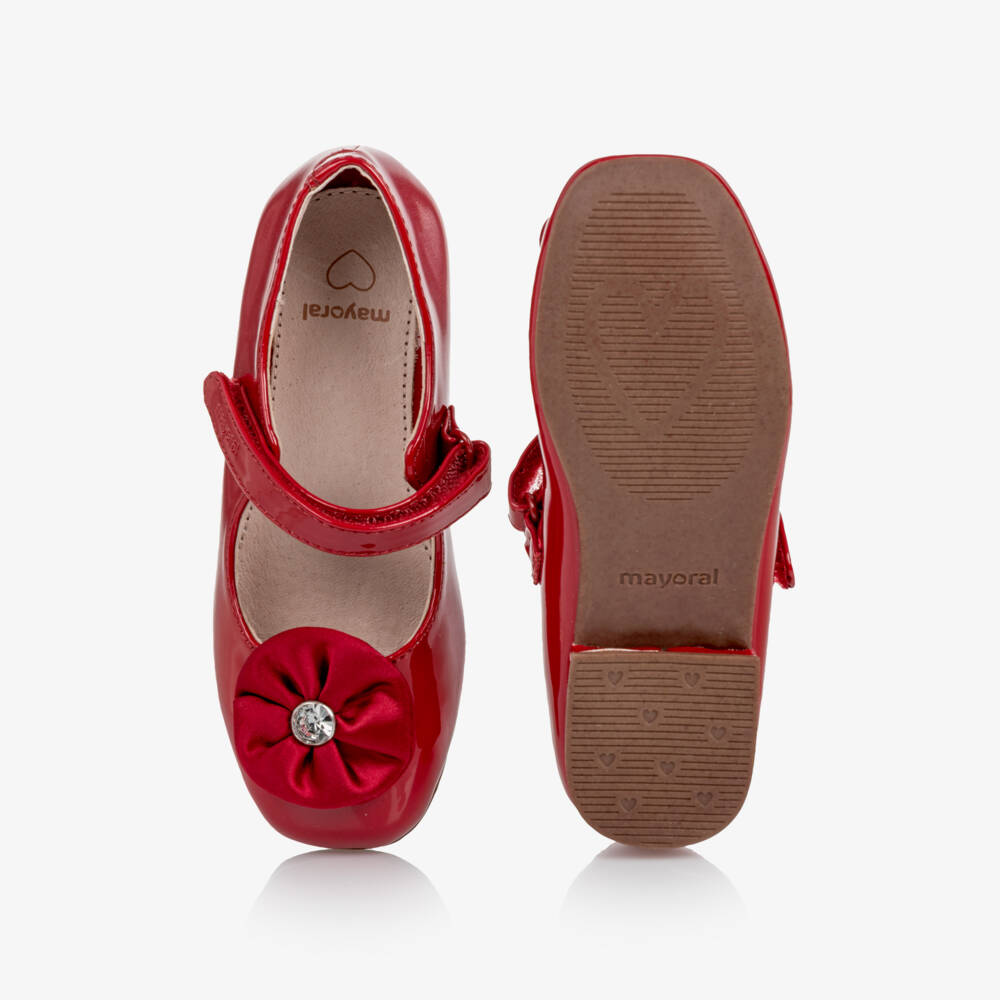 Mayoral-Girls Red Patent Bar Shoes with Embellished Flower | Childrensalon