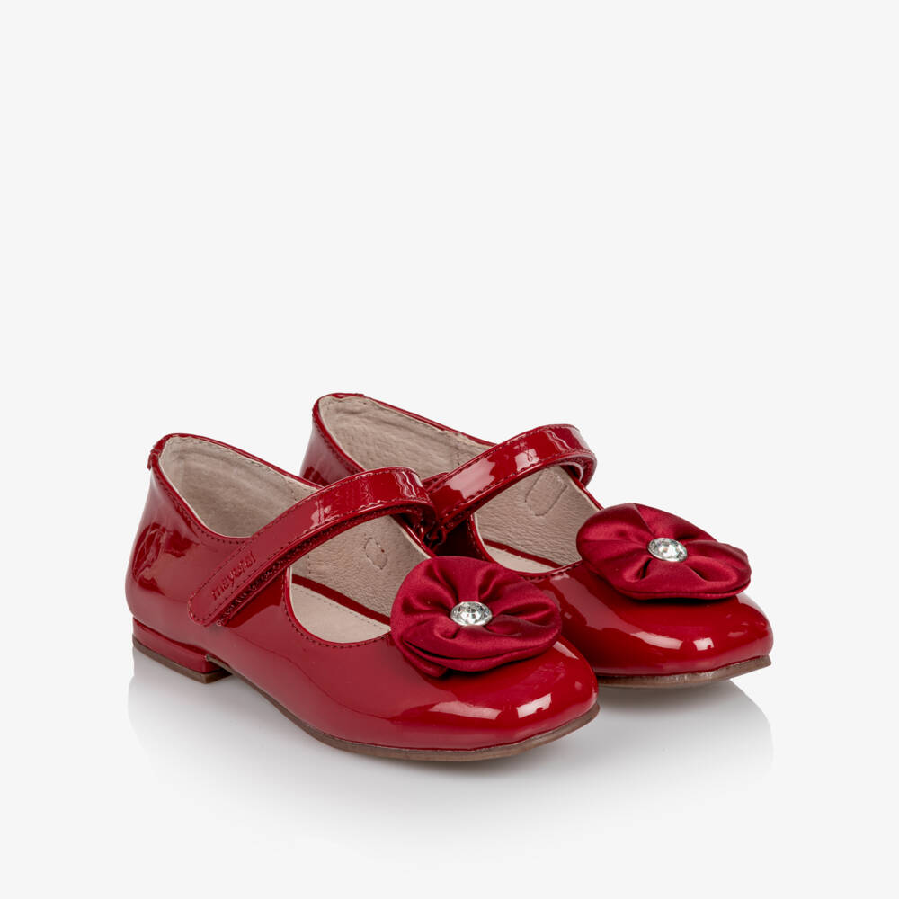 Mayoral-Girls Red Patent Bar Shoes with Embellished Flower | Childrensalon