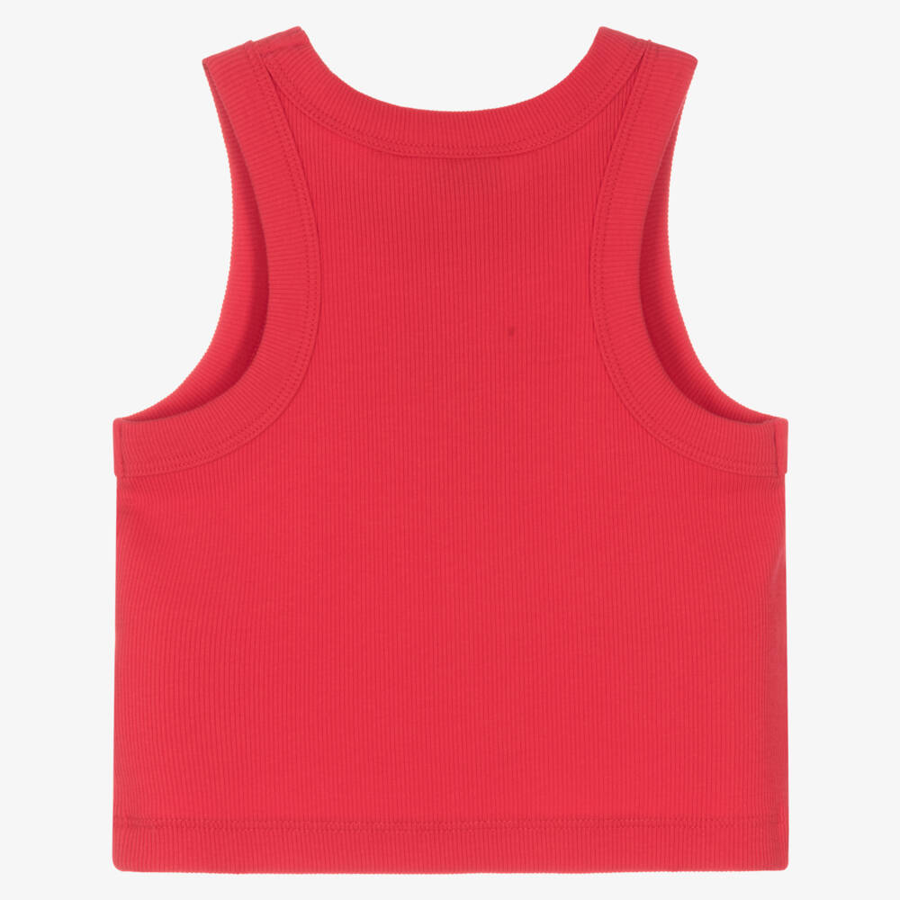 Mayoral-Girls Red Ribbed Cotton Vest Top with Embroidered Orange | Childrensalon
