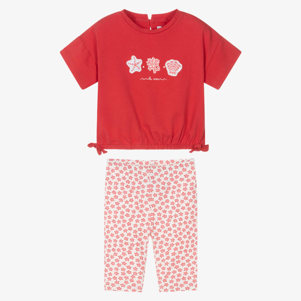 Mayoral-Girls Red Seashells Cotton Jersey Leggings Set | Childrensalon