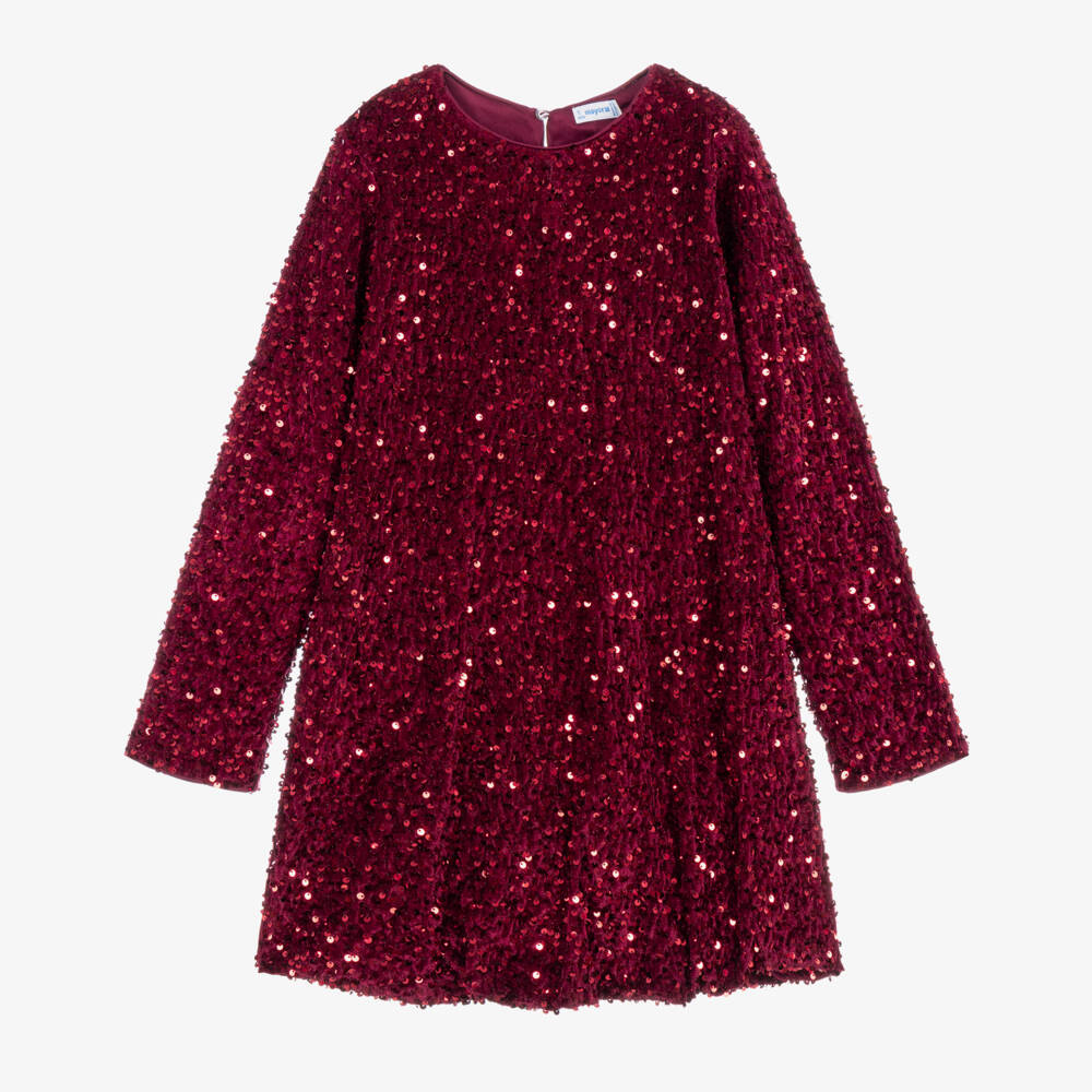 Mayoral-Girls Red Sequinned Velour Dress | Childrensalon