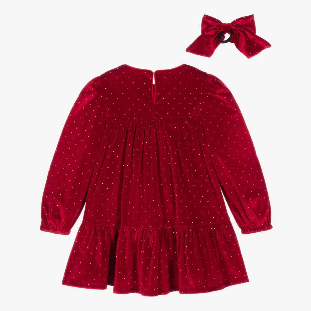 Mayoral-Girls Red Velour Dress Set with Sparkly Diamantés | Childrensalon
