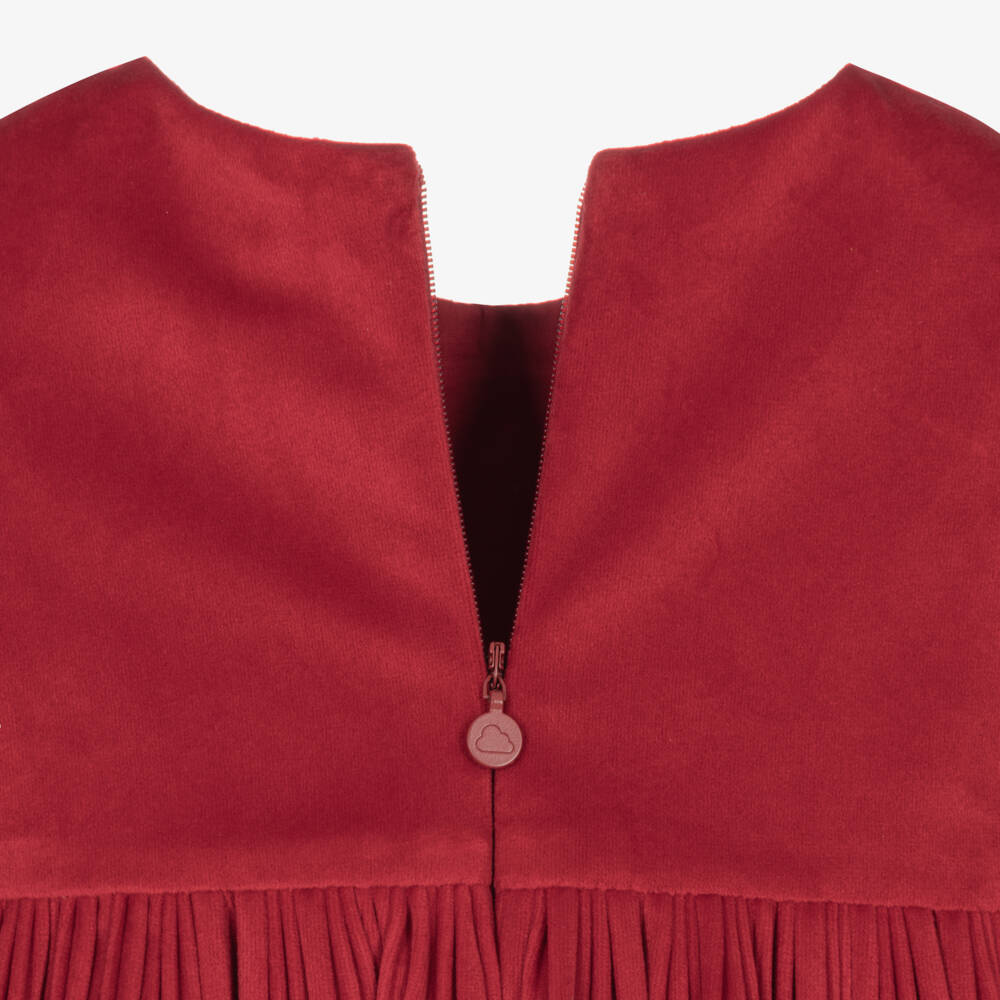 Mayoral-Girls Red Velvet Finely Pleated Dress | Childrensalon