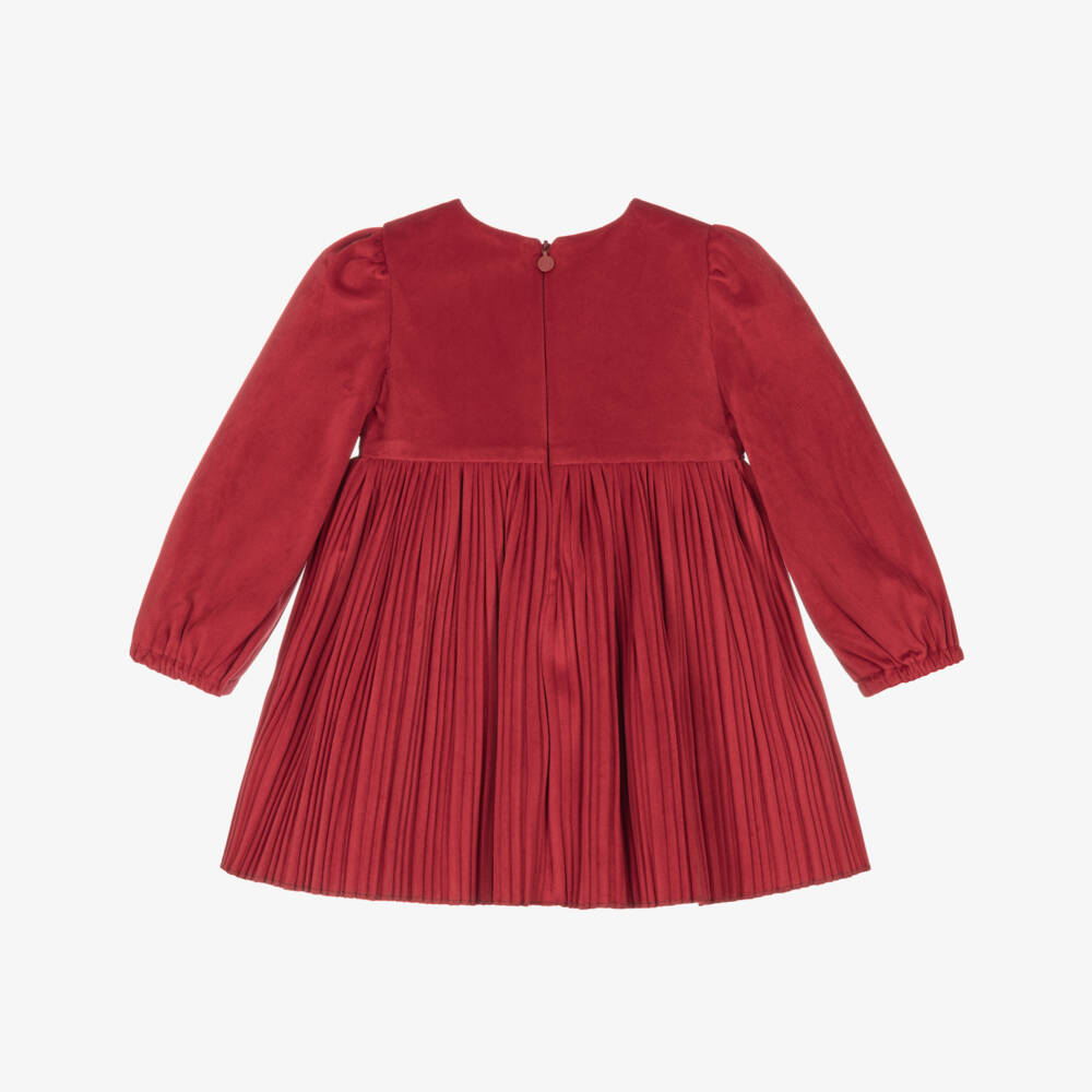 Mayoral-Girls Red Velvet Finely Pleated Dress | Childrensalon