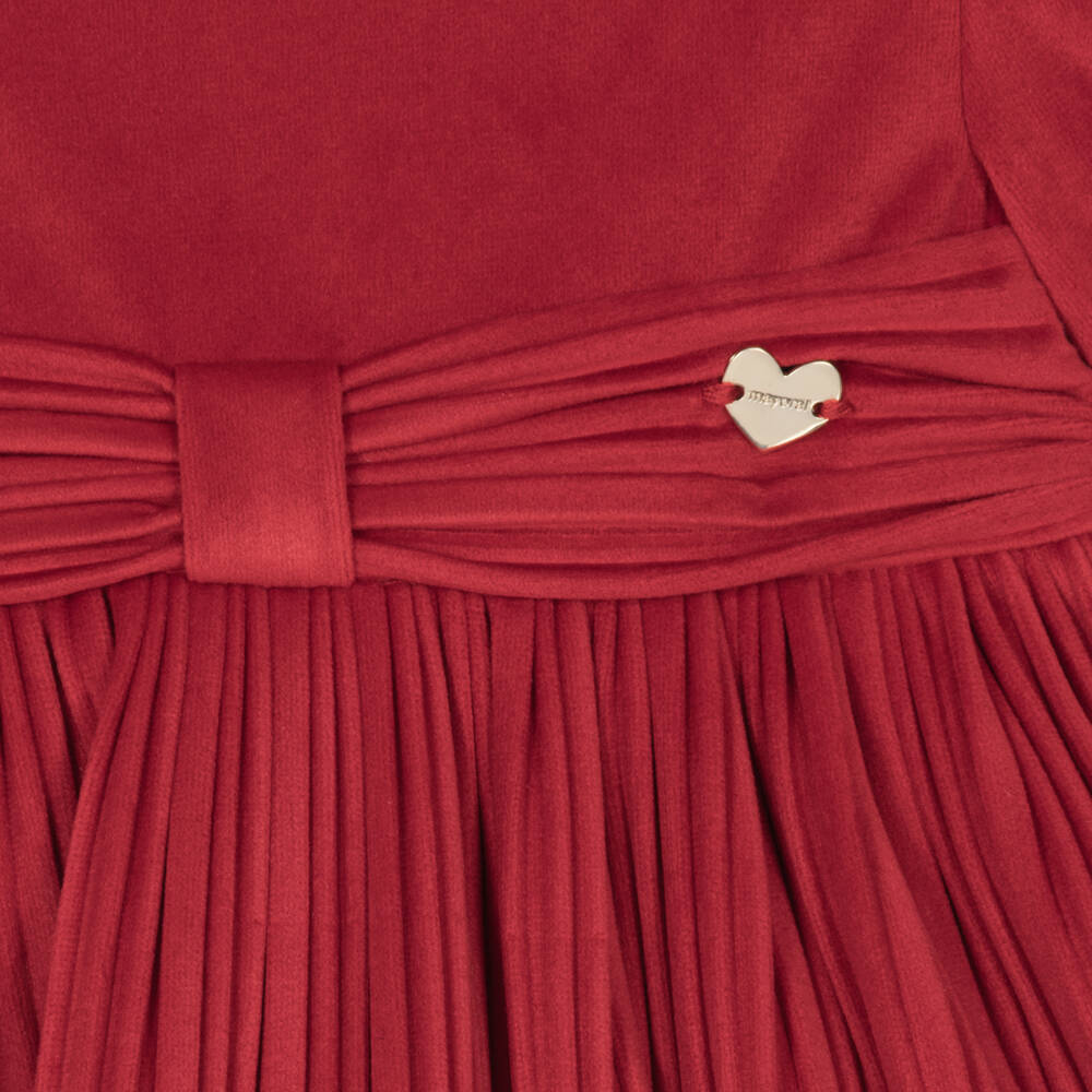 Mayoral-Girls Red Velvet Finely Pleated Dress | Childrensalon