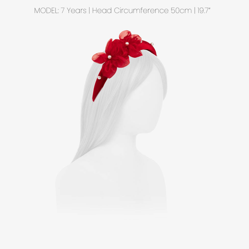 Mayoral-Girls Red Velvet Hairband with Organza Flowers | Childrensalon