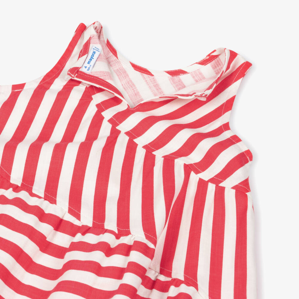 Mayoral-Girls Red & White Dress with Stripes | Childrensalon