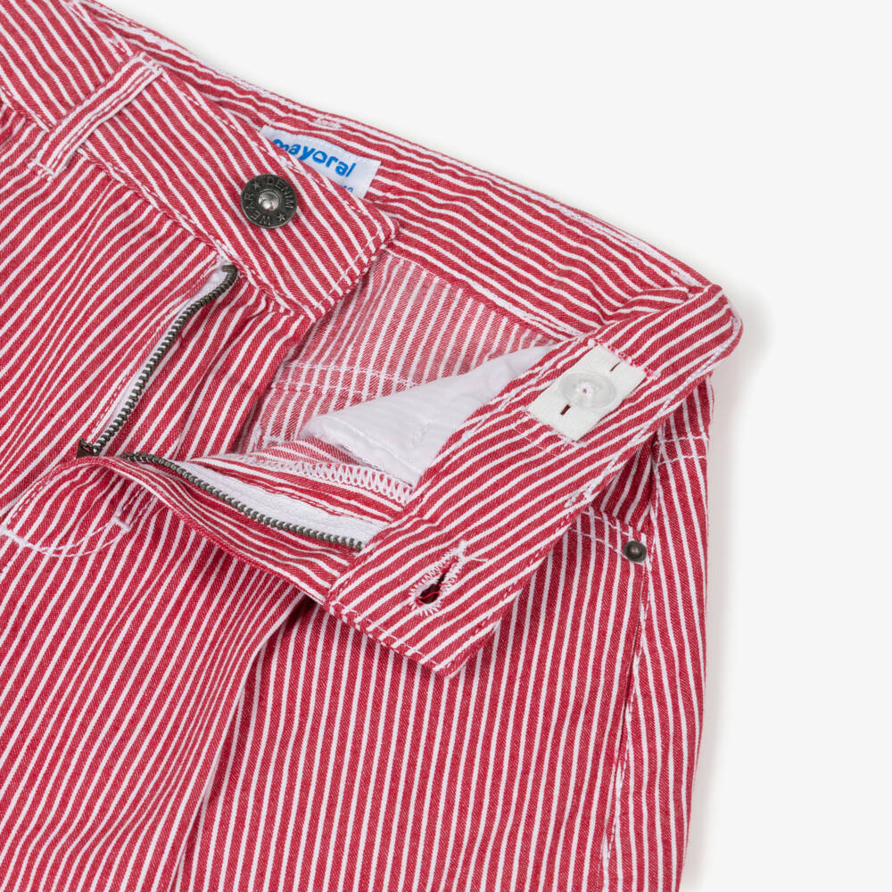 Mayoral-Girls Red & White High Rise Denim Shorts | Childrensalon