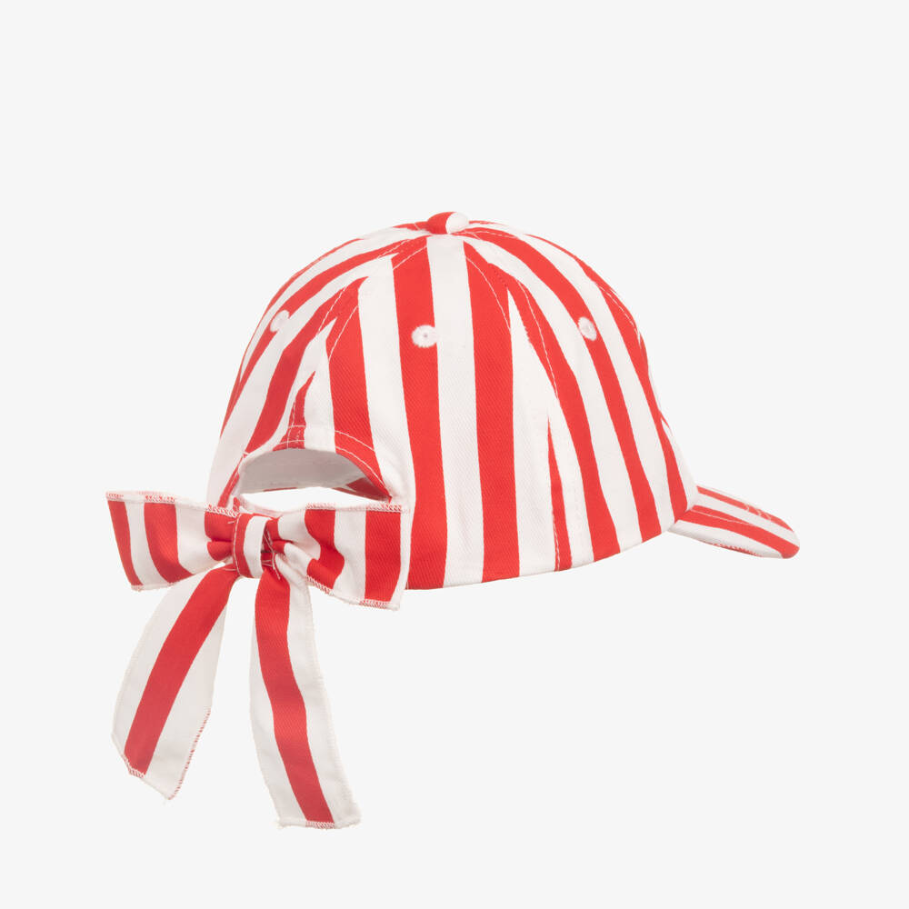 Mayoral-Girls Red & White Striped Cotton Fruit Cap | Childrensalon