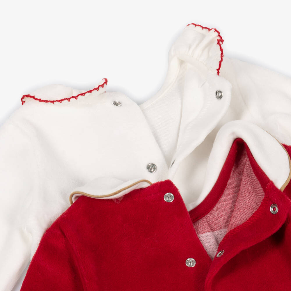 Mayoral Для новорожденных-Girls Red & White Velour Babygrows with Heart Appliqués (2 Pack) | Childrensalon