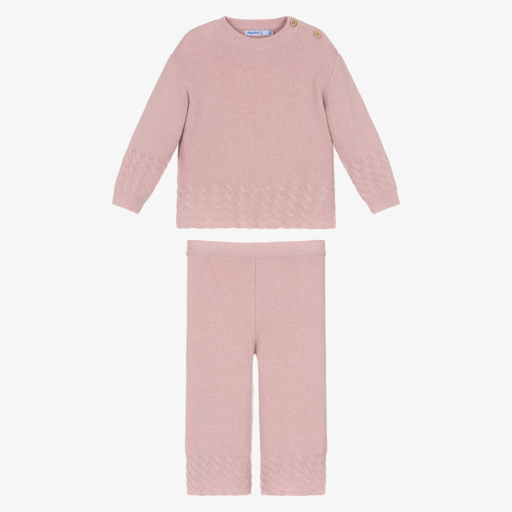 Mayoral-Girls Rose Pink Knitted Trouser Set | Childrensalon