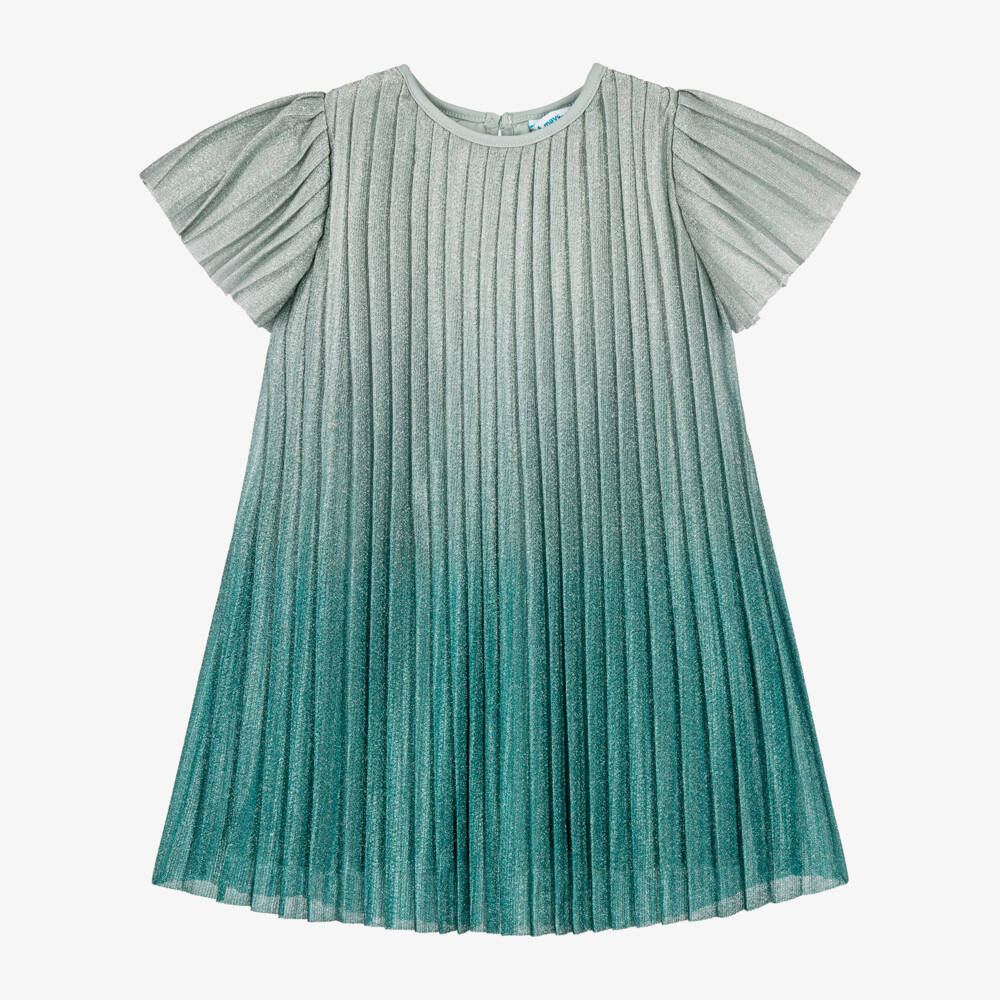 Mayoral-Girls Shimmering Green Ombré Plissé Dress | Childrensalon