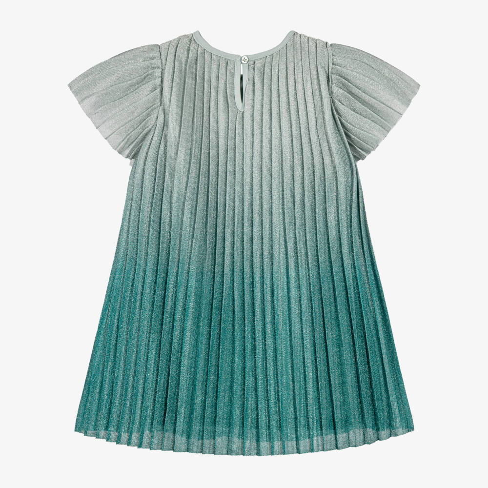 Mayoral-Girls Shimmering Green Ombré Plissé Dress | Childrensalon