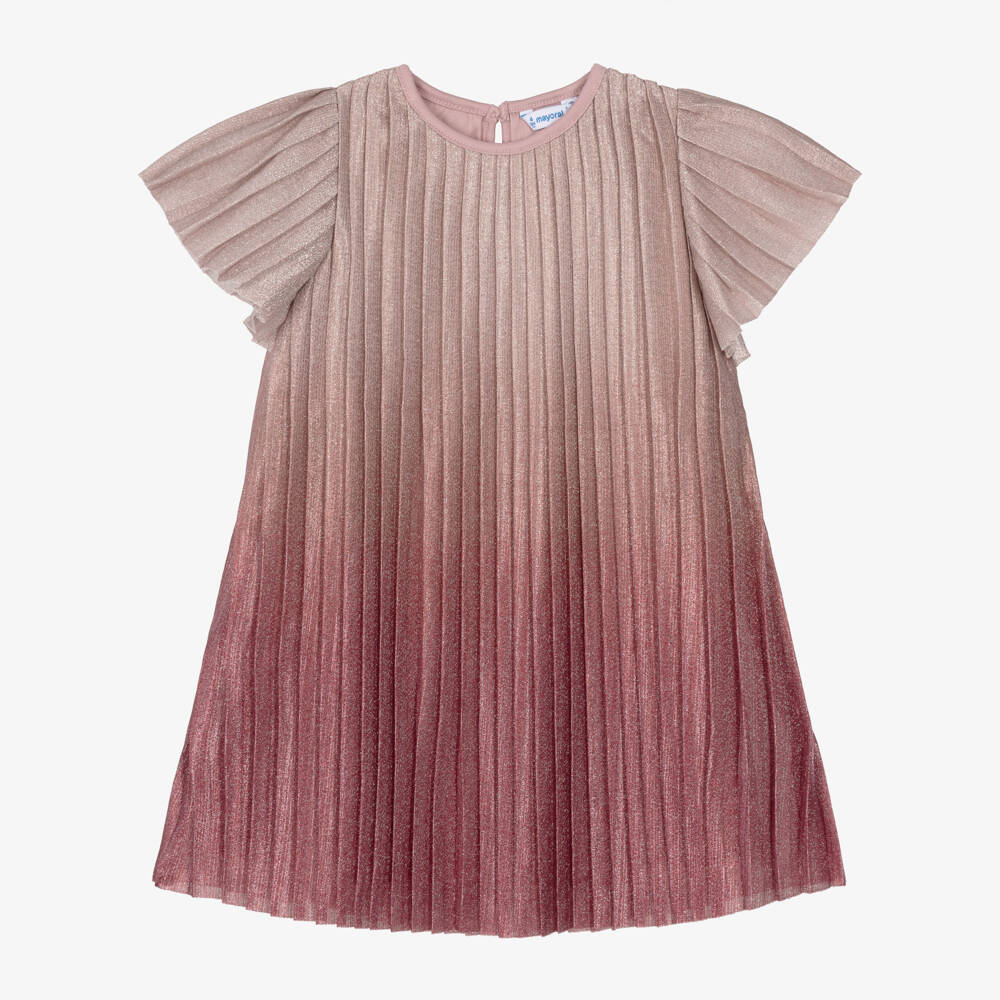 Mayoral-Girls Shimmering Pink Ombré Plissé Dress | Childrensalon