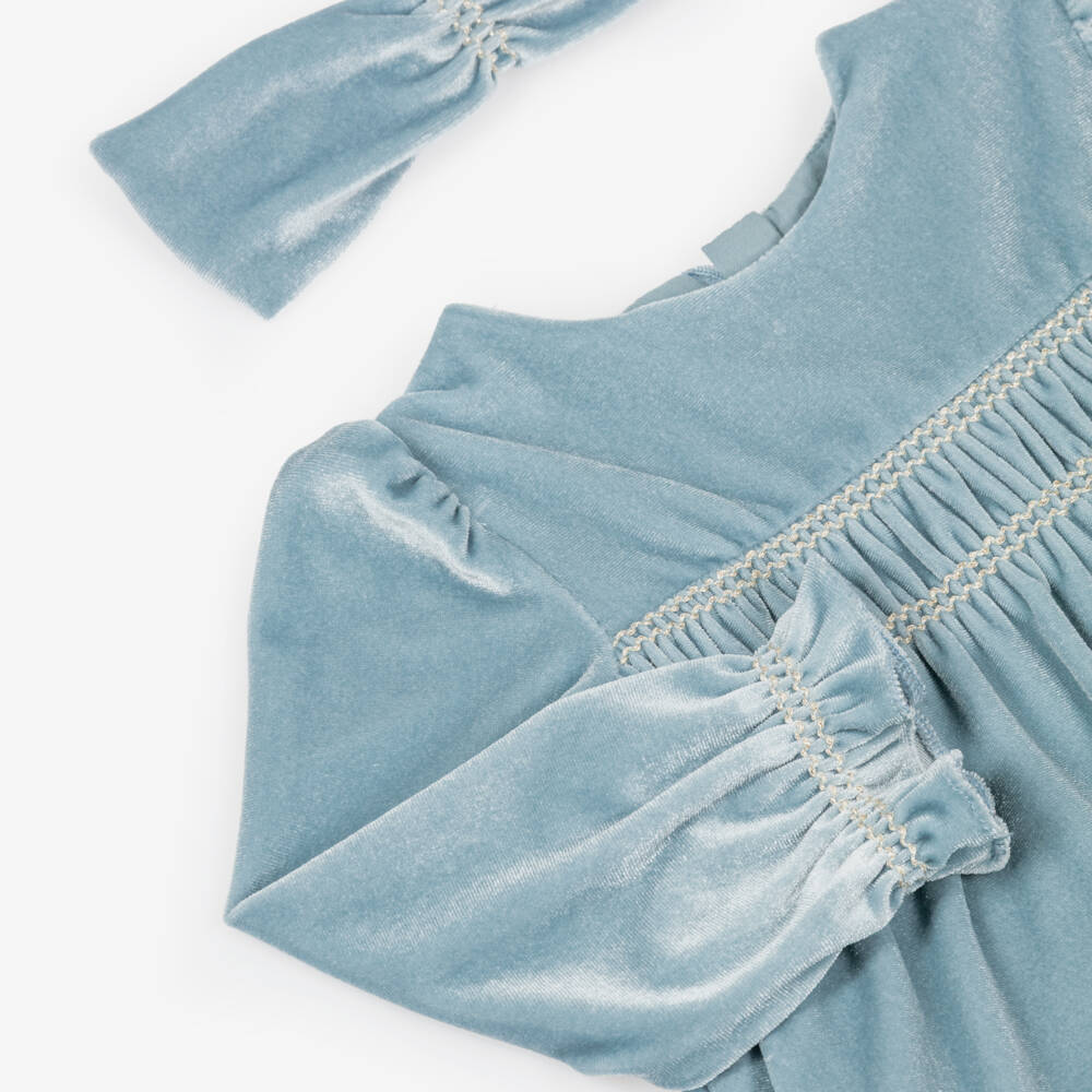 Mayoral-Girls Shimmery Blue Velour Dress Set | Childrensalon
