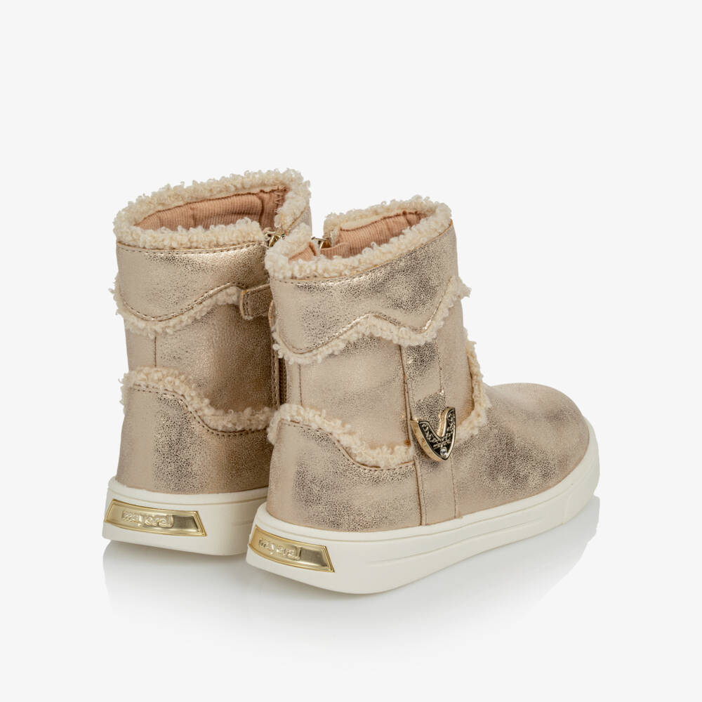 Mayoral-Girls Shimmery Gold Faux Leather Ankle Boots | Childrensalon