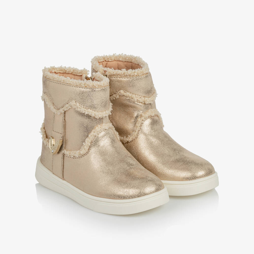Mayoral-Girls Shimmery Gold Faux Leather Ankle Boots | Childrensalon