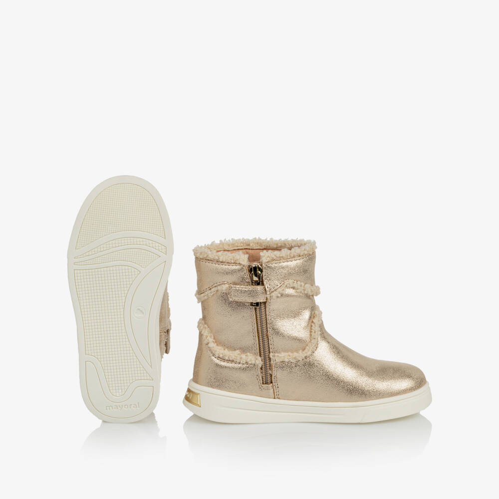 Mayoral-Girls Shimmery Gold Faux Leather Ankle Boots | Childrensalon