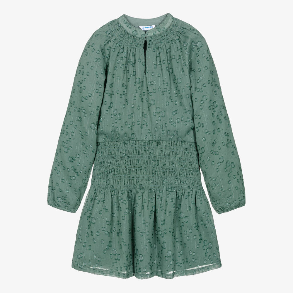 Mayoral-Платье зеленого блестящее из креп- шифона для девочек | Childrensalon