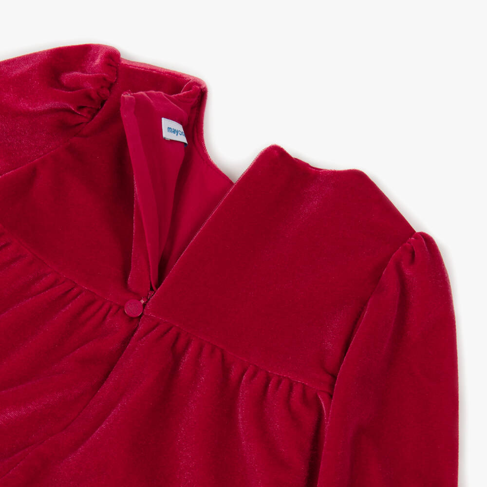 Mayoral-Girls Shimmery Red Velour Dress Set | Childrensalon