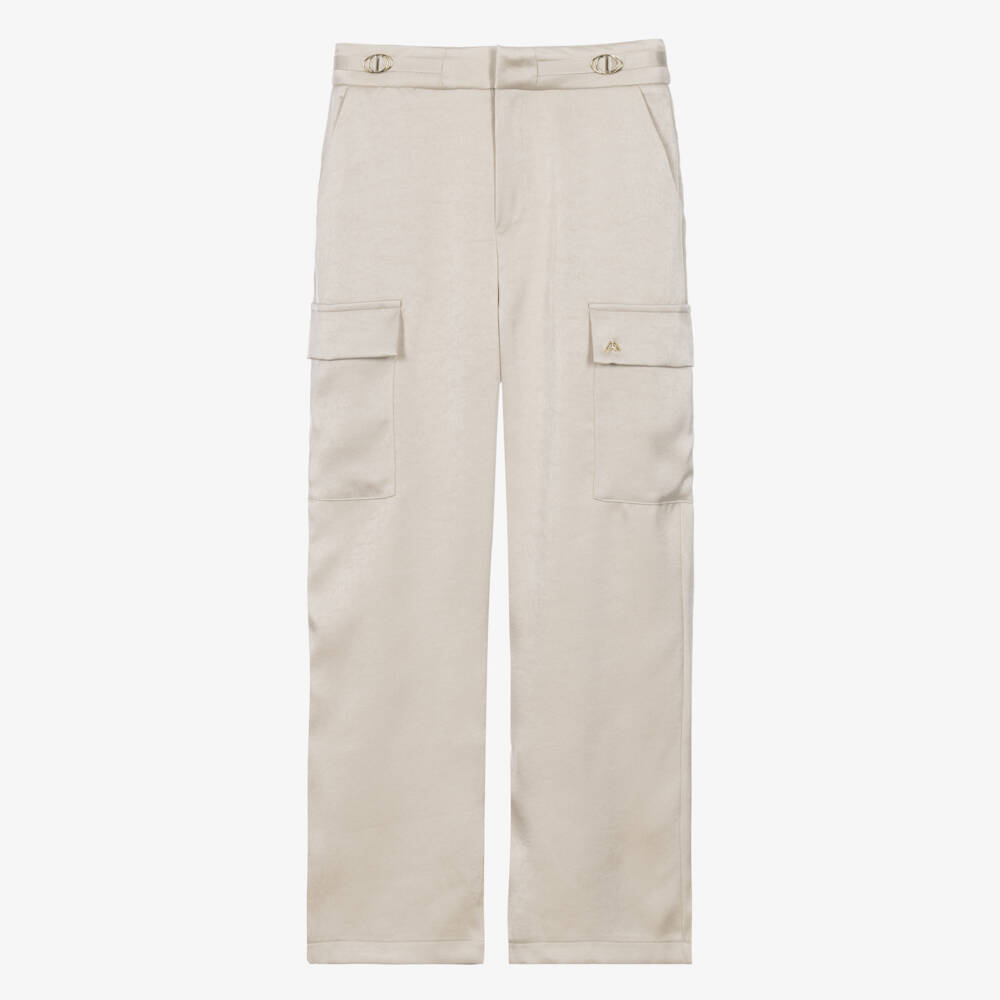 Mayoral-Girls Silky Beige Trousers with Cargo-Style Pockets | Childrensalon