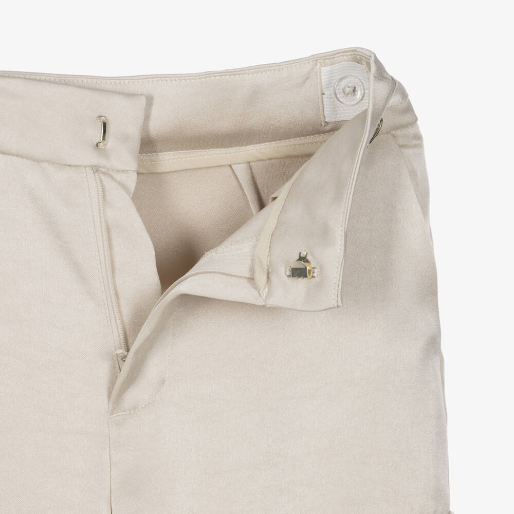 Mayoral-Girls Silky Beige Trousers with Cargo-Style Pockets | Childrensalon