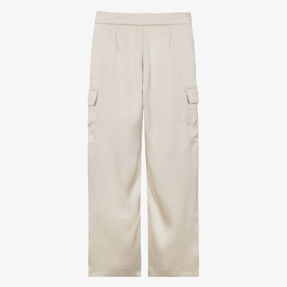 Mayoral-Girls Silky Beige Trousers with Cargo-Style Pockets | Childrensalon