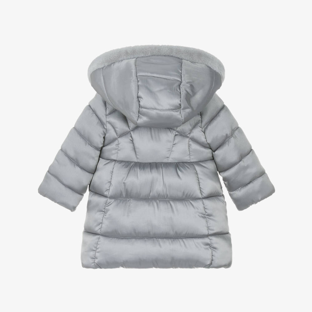 Mayoral-Girls Silver Grey Hooded Puffer Coat | Childrensalon