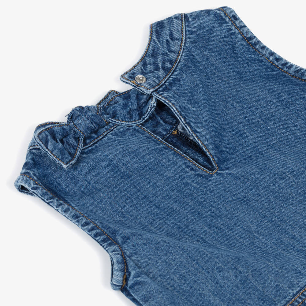 Mayoral-Girls Sleeveless Denim Top with Back Bow | Childrensalon