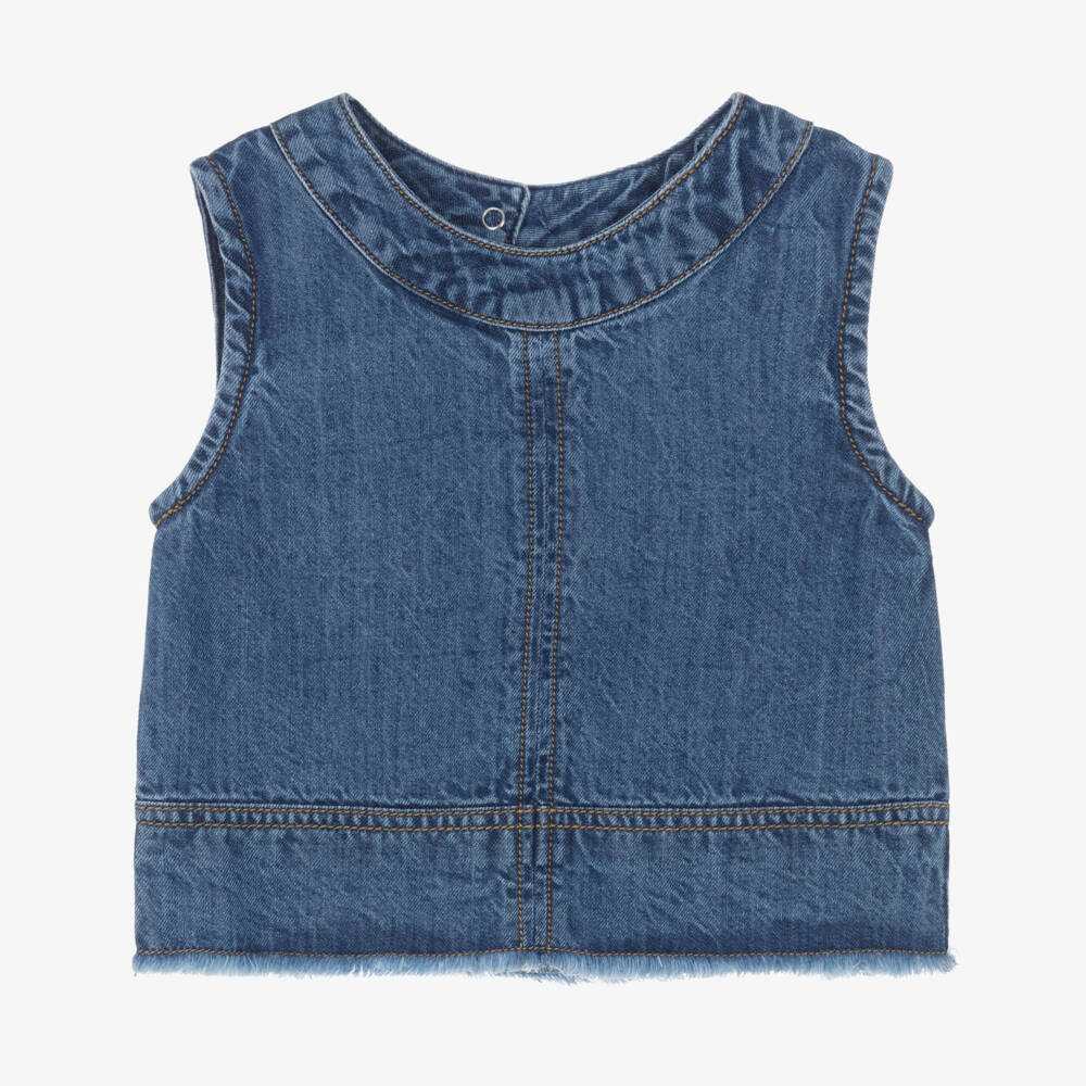 Mayoral-Girls Sleeveless Denim Top with Back Bow | Childrensalon