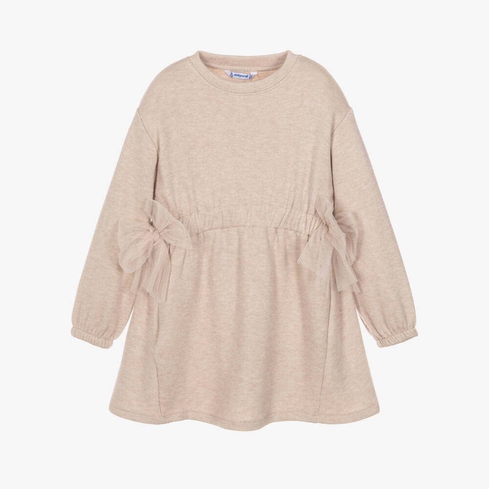 Mayoral-Girls Sparkly Beige Jersey Dress | Childrensalon