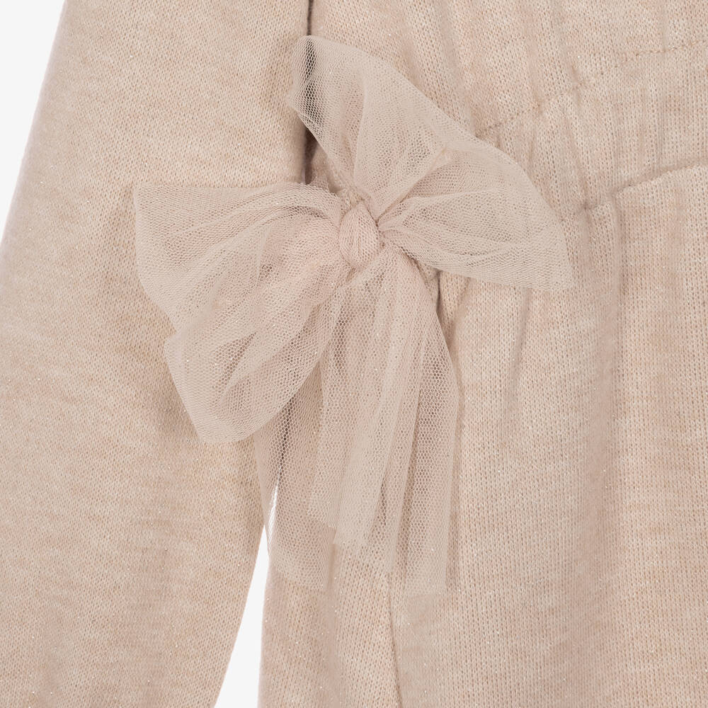 Mayoral-Girls Sparkly Beige Jersey Dress | Childrensalon