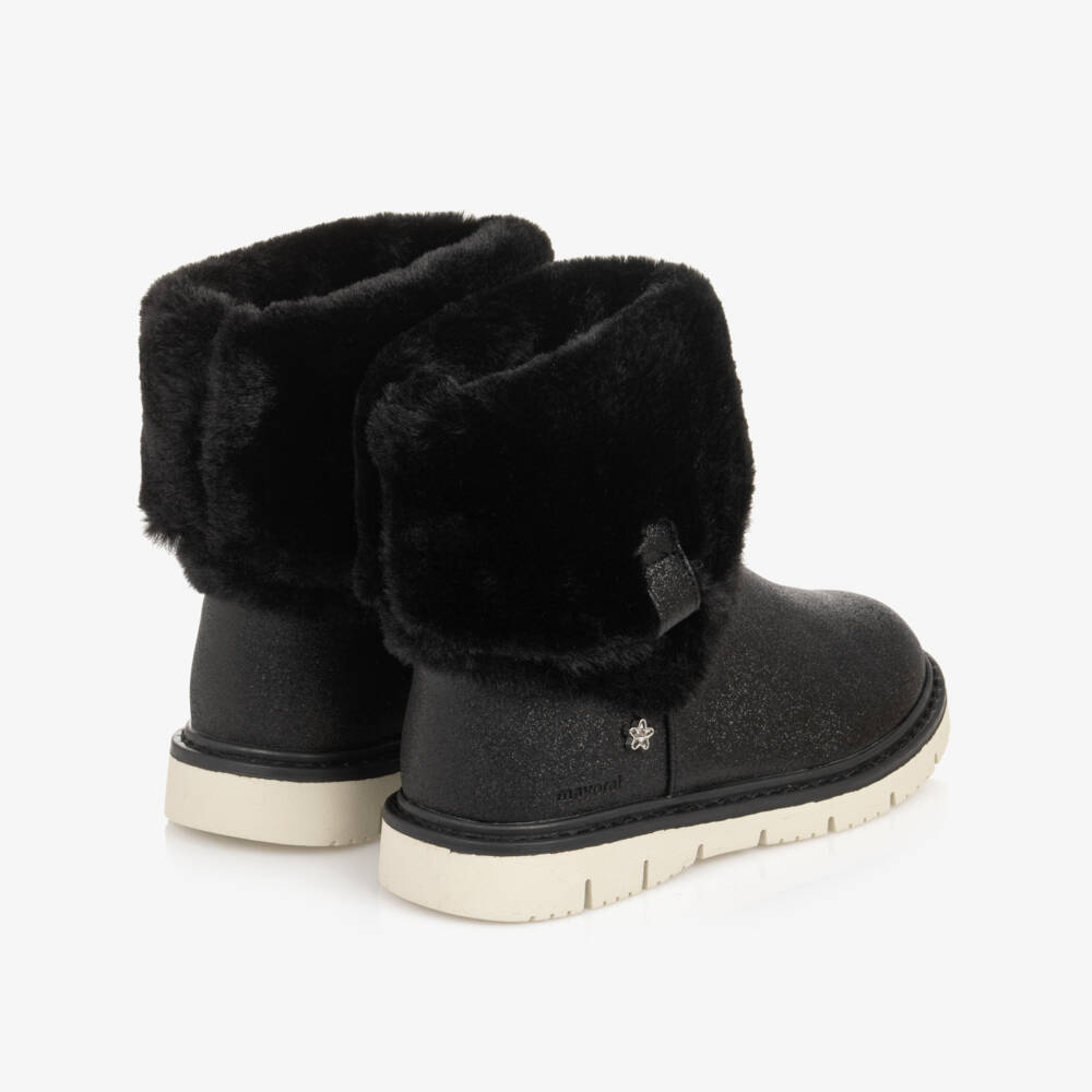 Mayoral-Girls Sparkly Black Boots with Faux Fur Trim | Childrensalon