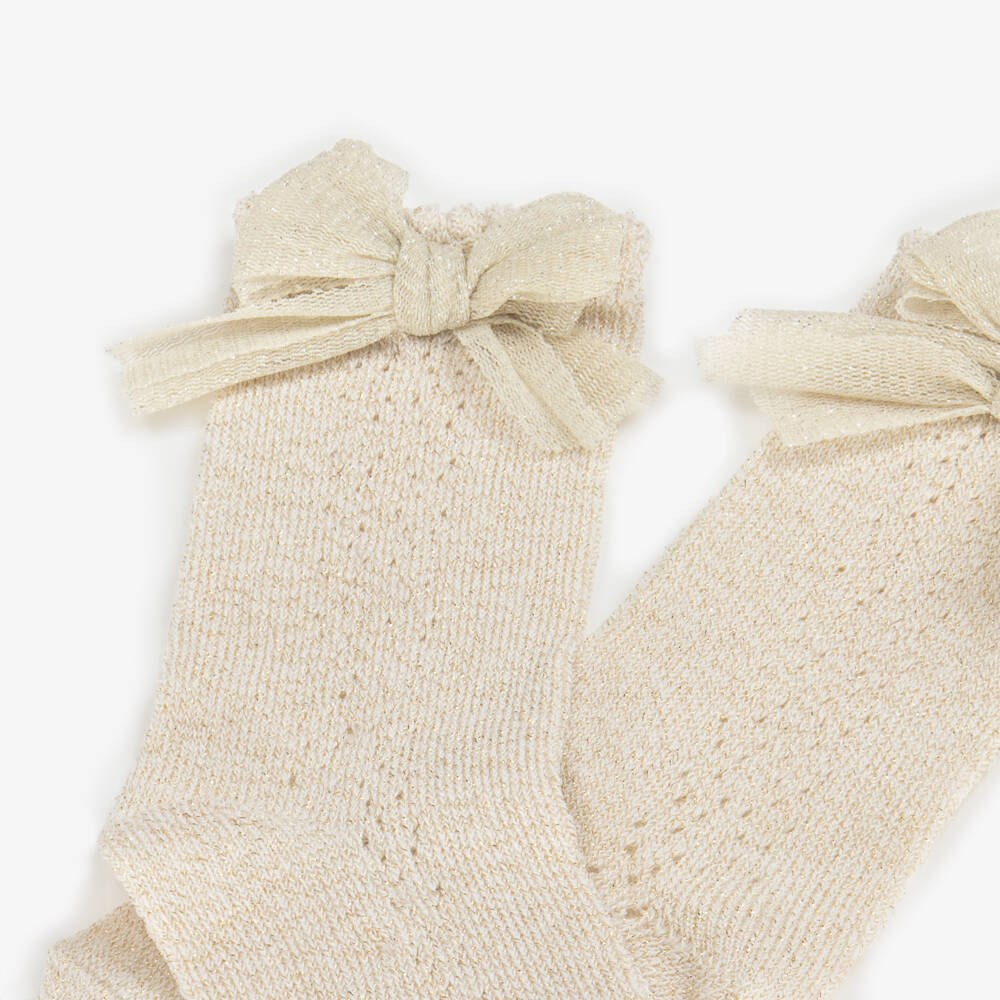 Mayoral-Girls Sparkly Gold Cotton Socks | Childrensalon