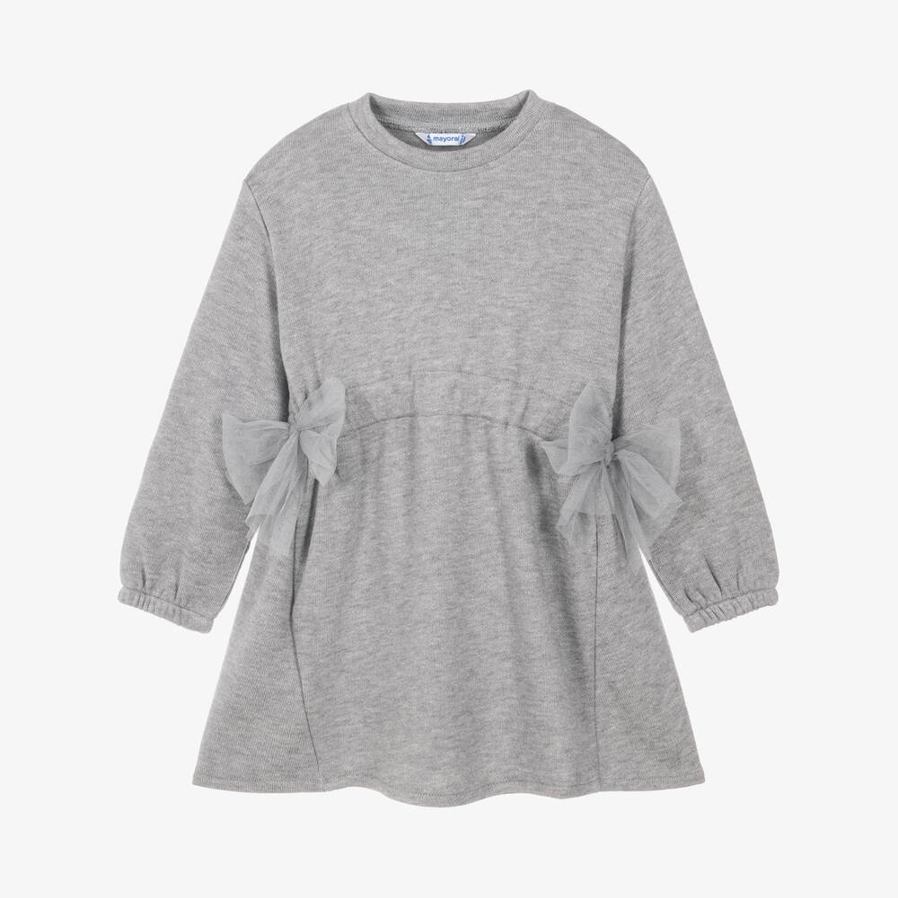 Mayoral-Girls Sparkly Grey Knitted Jersey Dress | Childrensalon