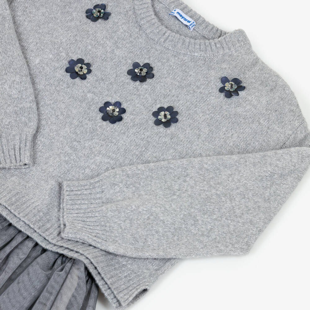 Mayoral-Girls Sparkly Grey Tulle Dress Set | Childrensalon