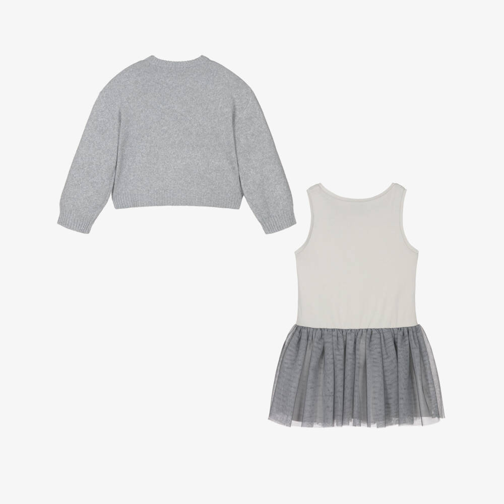 Mayoral-Girls Sparkly Grey Tulle Dress Set | Childrensalon