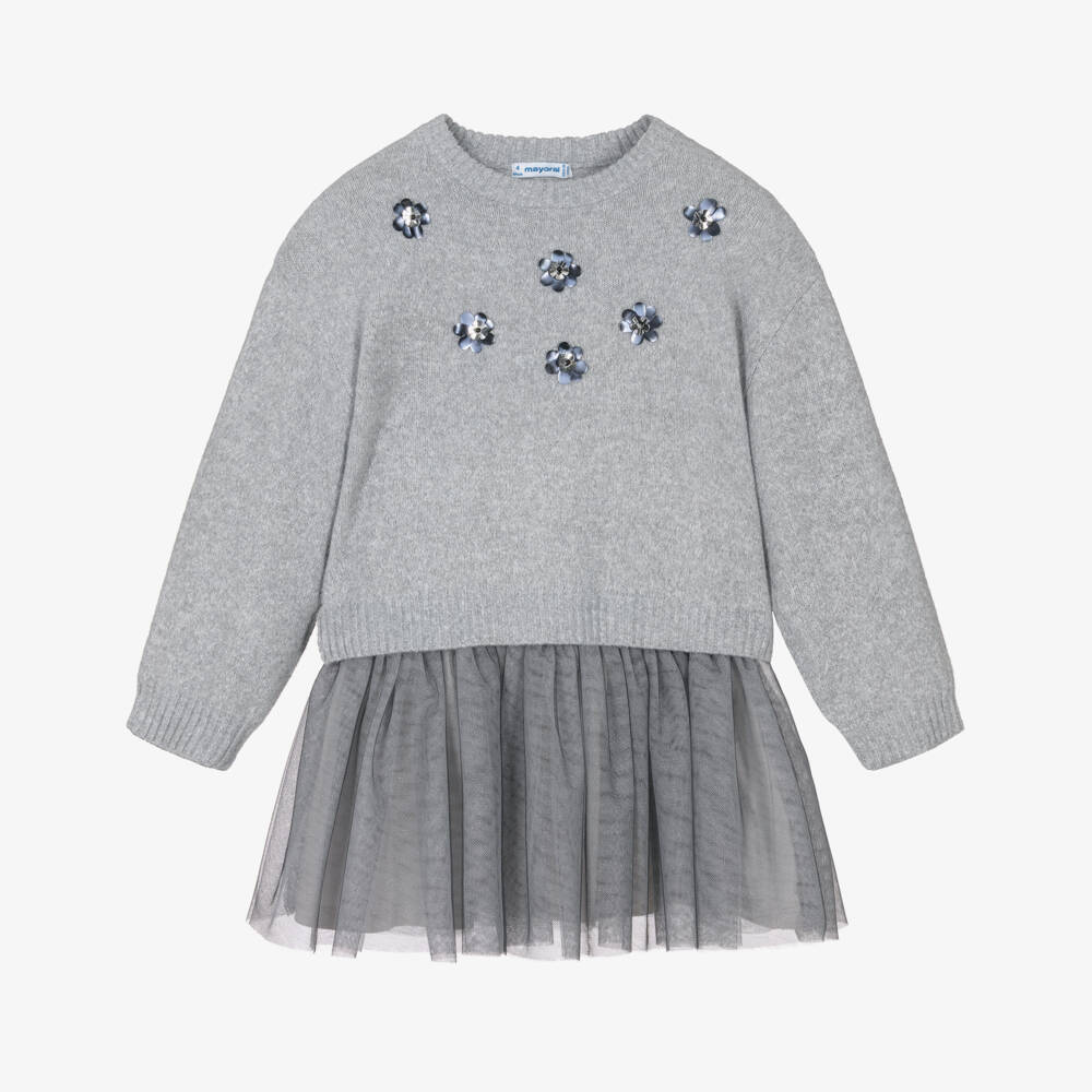 Mayoral-Girls Sparkly Grey Tulle Dress Set | Childrensalon