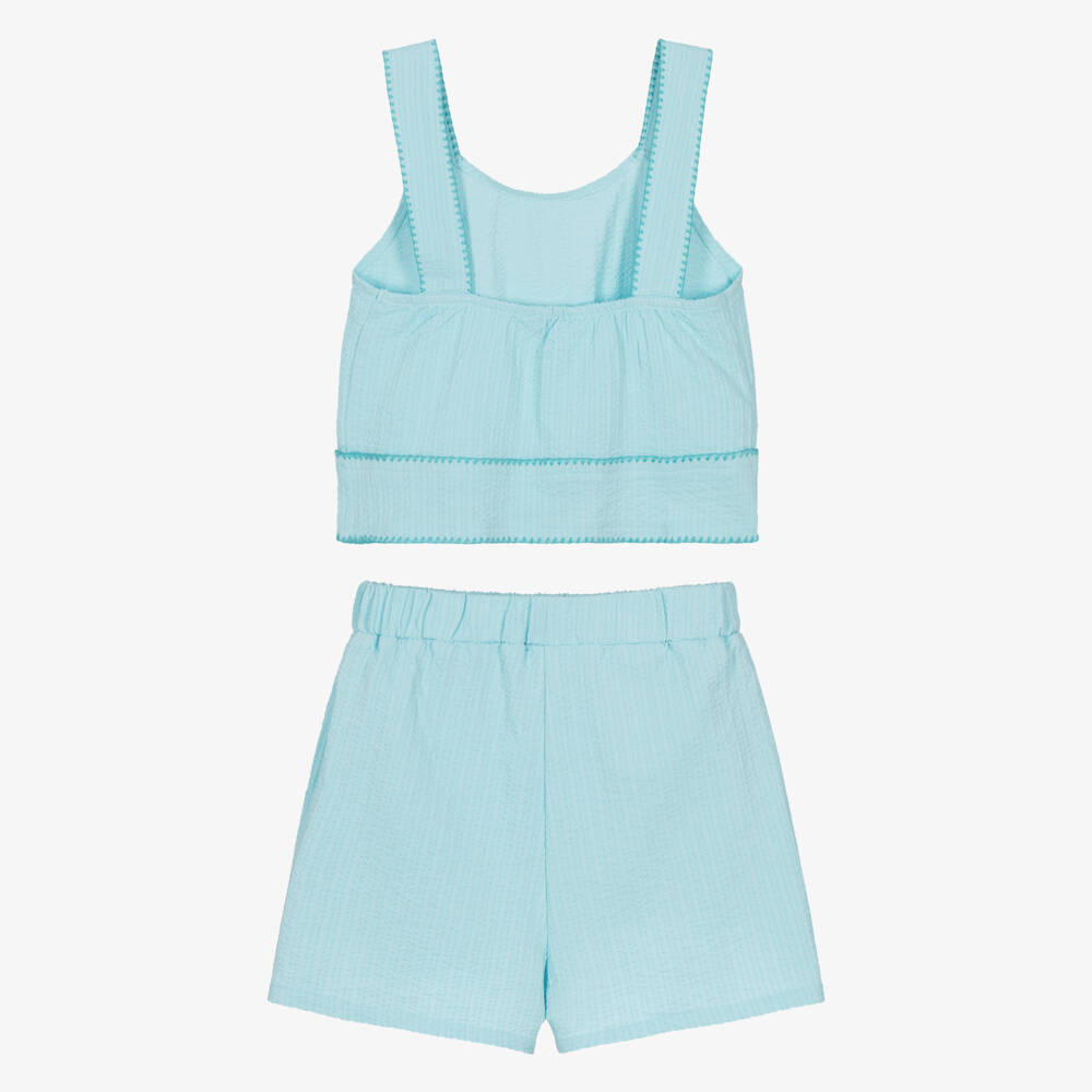 Mayoral-Girls Turquoise Blue Cotton Jersey Shorts Set | Childrensalon