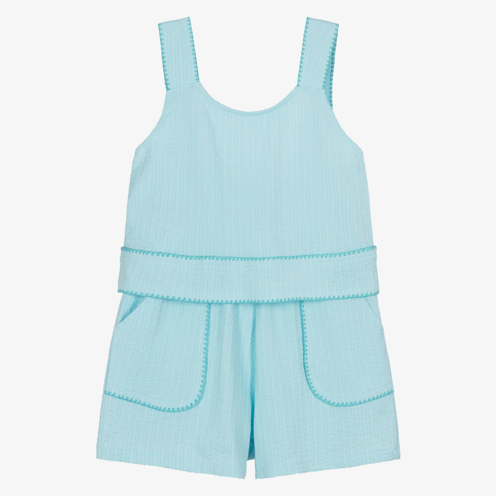 Mayoral-Girls Turquoise Blue Cotton Jersey Shorts Set | Childrensalon