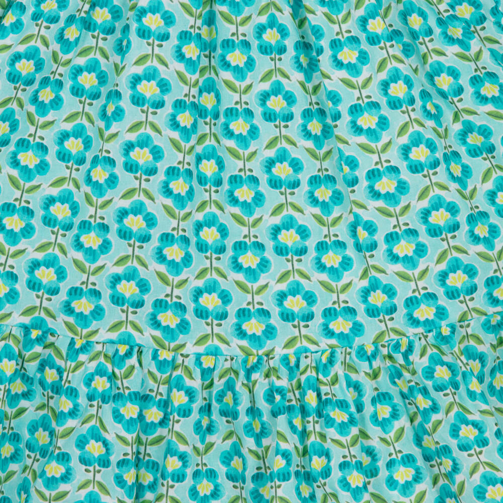 Mayoral-Платье бирюзовое из хлопка с цветами и повязка на голову для девочек | Childrensalon