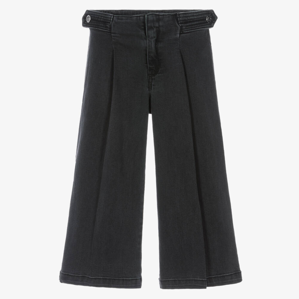 Mayoral-Girls Washed Black Denim Wide Leg Jeans | Childrensalon
