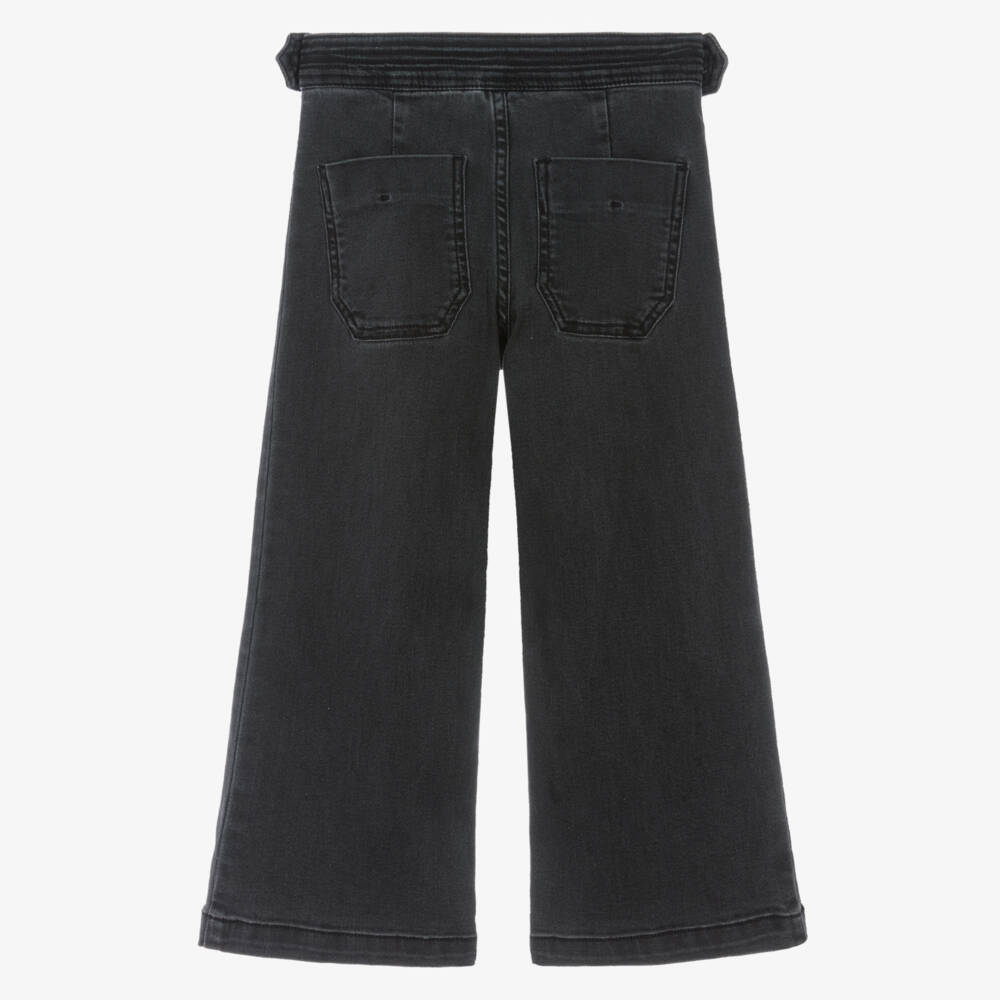 Mayoral-Girls Washed Black Denim Wide Leg Jeans | Childrensalon
