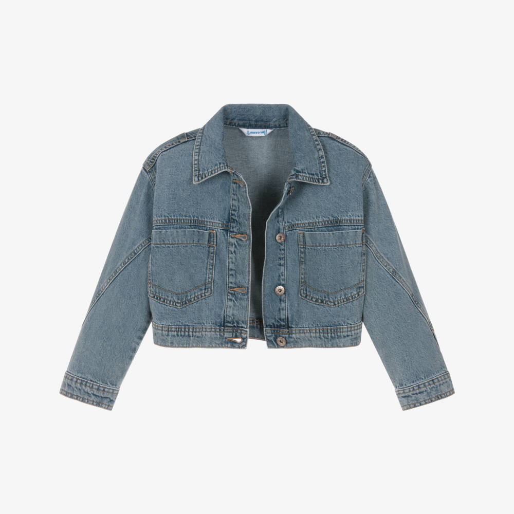 Mayoral-Girls Washed Blue Denim Jacket | Childrensalon