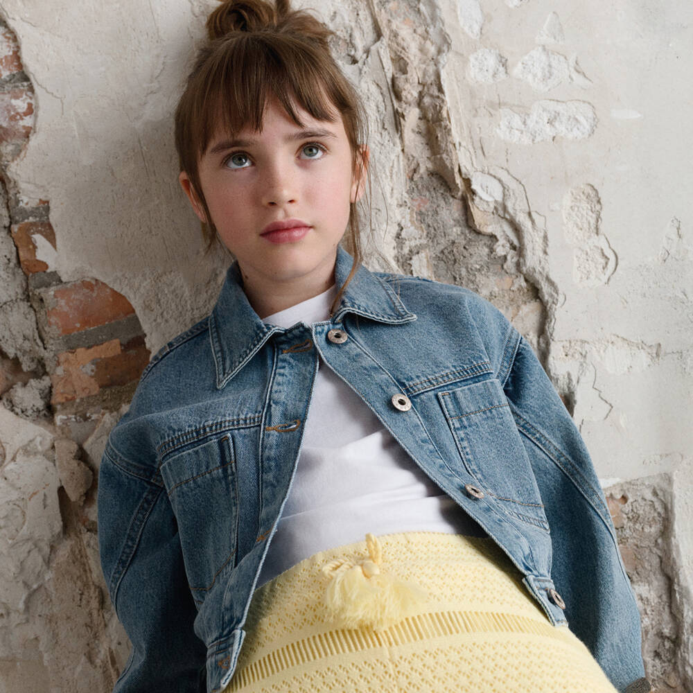 Mayoral-Girls Washed Blue Denim Jacket | Childrensalon