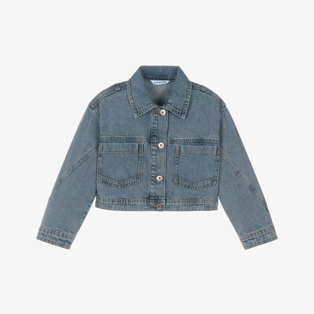 Mayoral-Girls Washed Blue Denim Jacket | Childrensalon